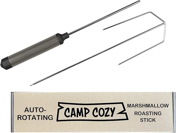 HotRod 32″ Auto‑Rotating Campfire Roasting Stick – Stainless Steel Battery‑Powered Rotisserie Fork for Hot Dogs & Marshmallows – Collapsible, Kid‑Safe, Portable
