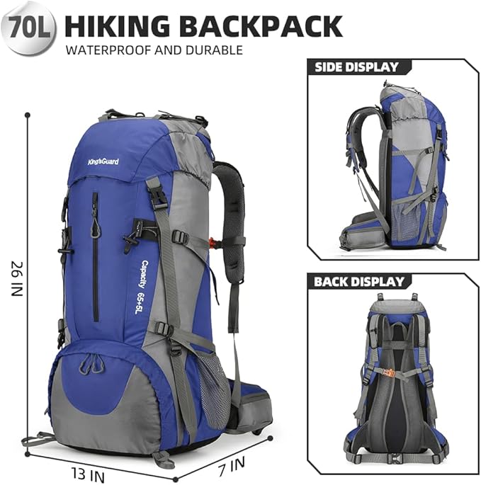 70L Hiking Backpack with Rain Cover Lightweight Travel Backpack Waterproof Camping Backpack