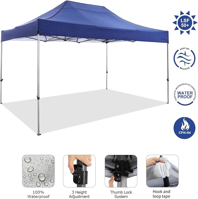 COBIZI 10x15 Pop Up Canopy Without Sidewall,Heavy Duty Canopy UPF 50+ All Season Wind Waterproof Commercial Outdoor Wedding Party Tents for Parties Gazebo with Carry Bag(10 x 15 ft Dark Blue)