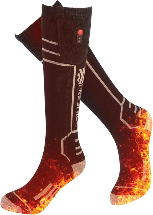 FREEHILL Merino Wool Heated Socks for Men Women, 5000mAh One-Click Control Rechargeable Cold Weather Heated Ski Socks