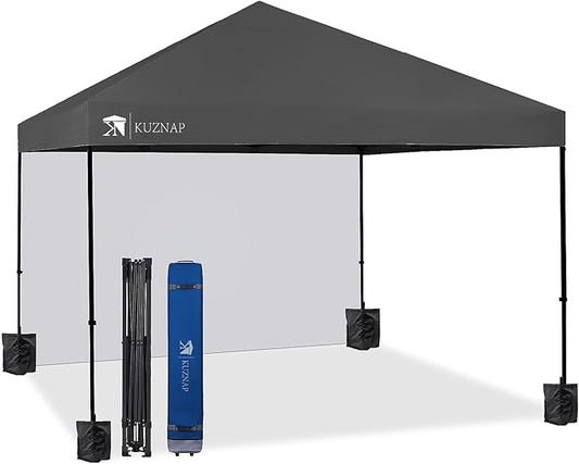 12’x12’ Pop up Canopy Tent Patented EZ Set up Instant Outdoor Canopy with Sidewall Bonus 4 Weight Sandbags, 8 Stakes and 4 Ropes, Grey