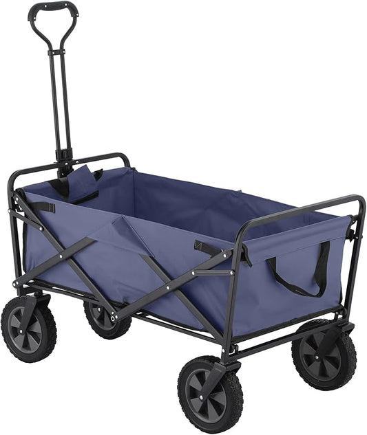 220 lbs Capaticy Folding Wagon, Utility Garden Cart Collapsible with Universal Wheels Adjustable Handle, Blue