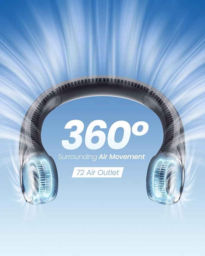 Gaiatop Portable Neck Fan Rechargeable, Hands-Free Cooling, 23.5hrs Runtime, Battery Powered Personal Wearable Fan Quiet, Summer Outdoor Travel Essentials, Birthday Gifts for Women Men Teens, Black