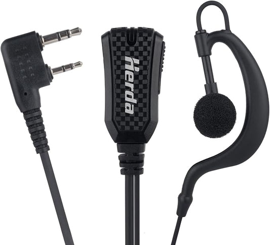 Herda Noise Reduction Walkie Talkie Earpiece with Mic, K1 2-Pin Split-Wire Surveillance Earpiece, Compatible with Kenwood, pxton, Baofeng, Retevis Two Way Radio, 2 Way Radio Headset (1 Pcs)