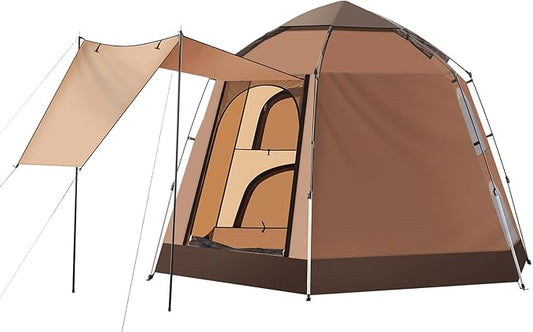 TUKAILAI Instant Camping Tent, Hexagonal Design Automatic Dome Tent with 4 Mesh Windows and 1 Door, Easy Setup Pop Up Tent with Vestibule & Rainfly
