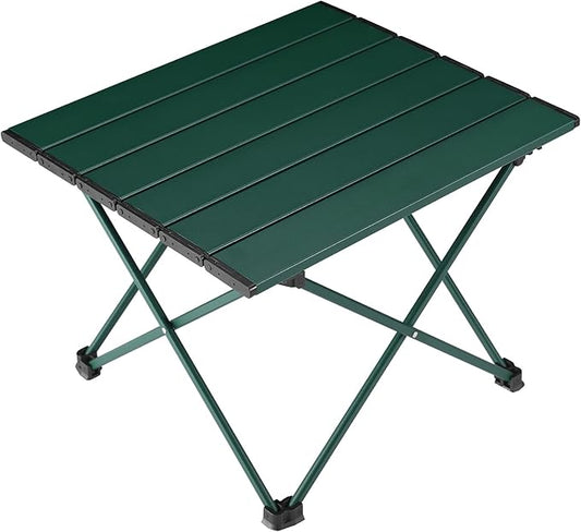 Tesouro Portable Camping Table,Folding Side Table Aluminum Top for Outdoor Cooking, Hiking, Travel, Picnic (Blackish Green-Medium)