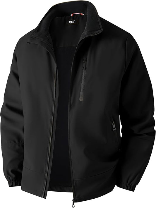 QTE Lightweight Jackets for Men Casual Windbreaker Stylish Light Fall Spring Golf Work Outdoors Business Stand Collar Coat