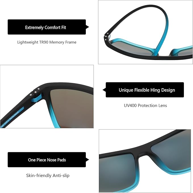ZENOTTIC Polarized Sunglasses for Men Lightweight TR90 Frame UV400 Protection Square Sun Glasses