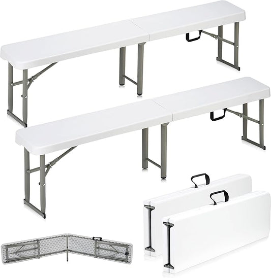 6ft Plastic Folding Bench with Carrying Handle & Lock, Portable Outdoor Bench in Garden Picnic Camping Dining Party Seat, Waterproof Bench for Soccer Activities, Firm and Durable（2 Pack A）