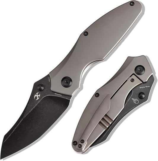 KANSEPT Baba Yaga Pocket Folding Knives for Men Women Camping Hiking Folding Knife 3.06'' Blackwash CPM 20CV Blade EDC Knife with Bronze Anodized Titanium Handle Everyday Carry K1074A6