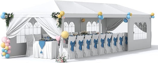 Greesum 10x30 Outdoor Canopy, Gazebo Shelter with 8 Side Removable Walls, Waterproof Shelter for Party Wedding BBQ Events, White