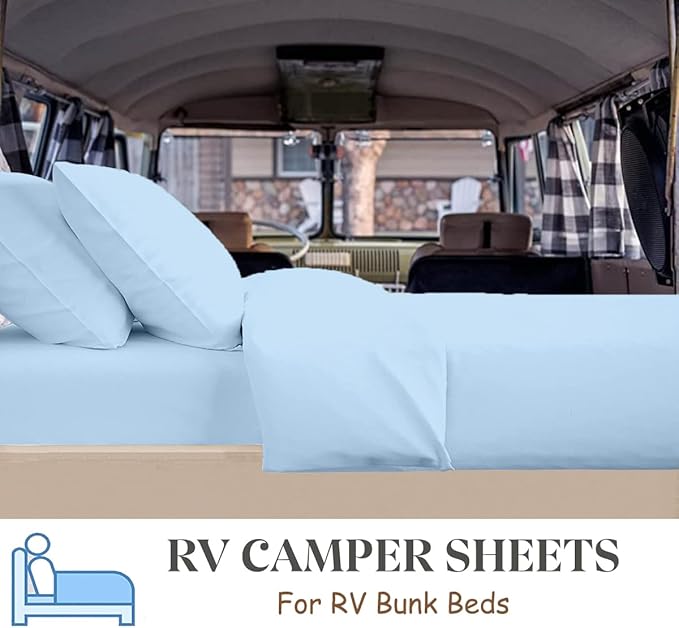 RV King Sheet Set 72 x 80 - 100% Egyptian Cotton, 600 Thread Count - 4 Piece RV Camper Bedding - Deep Pocket RV Sheets Fits Upto 16" Mattress - Soft & Breathable Camping Sheets - Light Blue