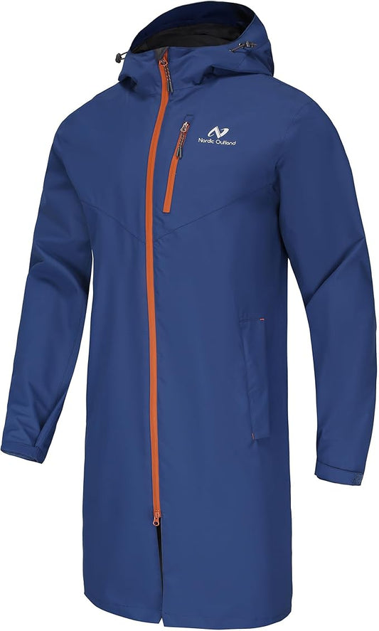Rain Jacket Men,Waterproof Breathable Long Raincoat with Hood Mesh Lining,Windbreaker for outdoor activities