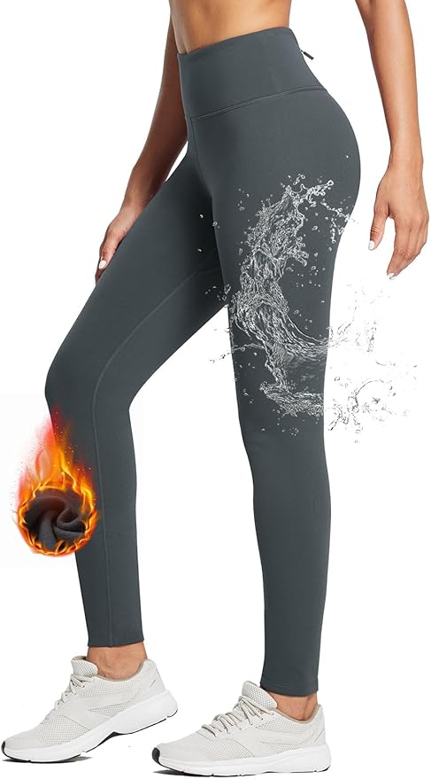 baleaf Women's Fleece Lined Leggings Water Resistant Thermal Winter Warm Tights High Waisted with Pockets Running Gear