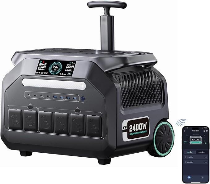 IEE P2400 Portable Solar Generator,2400W 4xAC Outlet(Peak 5000W),1800W 1.2H Fast Charge,2048WH Lifepo4 Battery,5-8MS EPS Switch APP Control Below 30DB Quiet Power Station for Home Backup,RV.Outdoor.