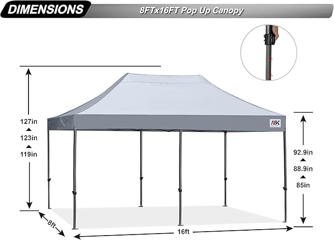 ABCCANOPY Patio Pop Up Canopy Tent 8x16 Commercial-Series (Gray)