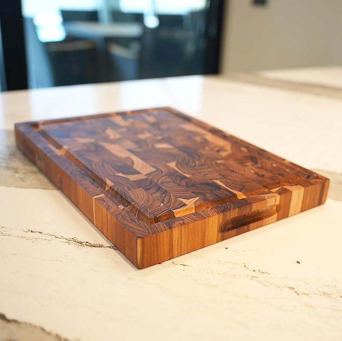 EcoDecors, FSC Teak End Grain Cutting Board 14x10, Compact Reversible Teakwood Cutting Board for Kitchen, Cheese & Charcuterie, Solid Wood Chopping Board with Natural Finish