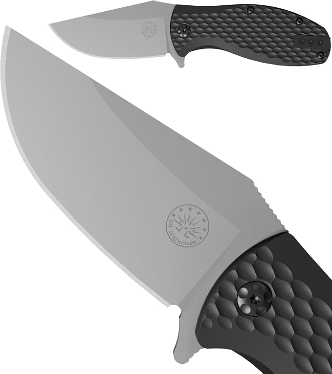 Off-Grid Knives - Badger EDC Folding Knife with Sandvik 14C28N Blade, Ball Bearing Pivot, G10 Scales, Grid-Lock, Ambidextrous Deep Carry Clip (Tumbled Stone)