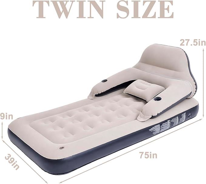 RAPTAVIS Twin Size Air Mattress Sofa Bed with Headboard and Pillow, Inflatable Bed for Outdoor Overnight