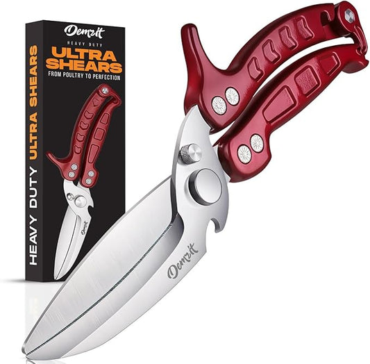 Heavy Duty Poultry Shears – Kitchen Scissors for Meat, Chicken, Turkey, and Vegetables – Non-Slip Handle, Safety Lock, Dishwasher Safe