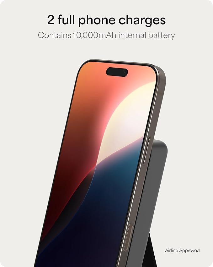 Mophie Powerstation Wireless with Stand 10,000mAh Power Bank – MagSafe Compatible, 15W Qi2-Certified, 30W USB-C PD Fast Charging, Slim Battery Pack for iPhone, Android, Travel & Airplane Use