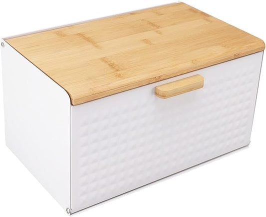 Asixxsix Bread Box with Wood Lid, Vintage Bread Storage Bread Bin Large Capacity Bread Box Modern Bread Keeper Holder Kitchen Counter Bread Storage Container for Homemade Bread, Bagel (White)