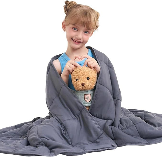 Weighted Blanket Kids 5lbs, Cooling and Breathable Heavy Blanket for 40-60lbs with Premium Glass Beads - 36" x48" Soft Thick Small Throw Blankets for All-Season Sleeping Comfort - Grey