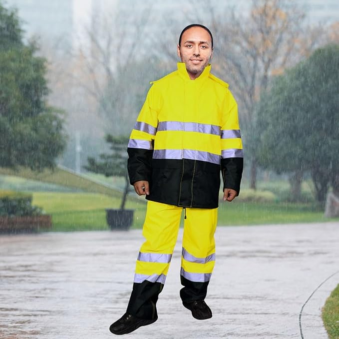 Men's Hi Vis Rain Jacket, Class 3 High Visibility Rain Gear for Men and Women, Waterproof Rain Suits, Internal Mesh,Zipper