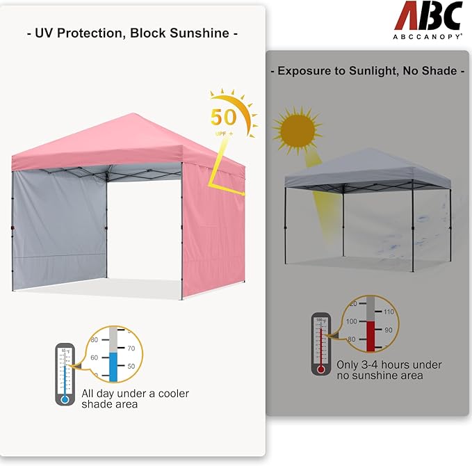 ABCCANOPY Pop up Canopy Tent with 2 Sidewalls for Outdoor Sun Blocking or Rain Protection,10x10, Pink