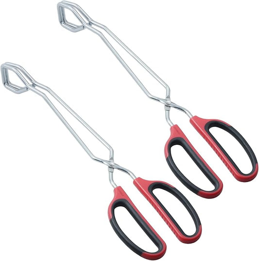 HINAMY Stainless Steel Scissor Tongs with Comfort-Grip Handle 13-Inch, Set of 2
