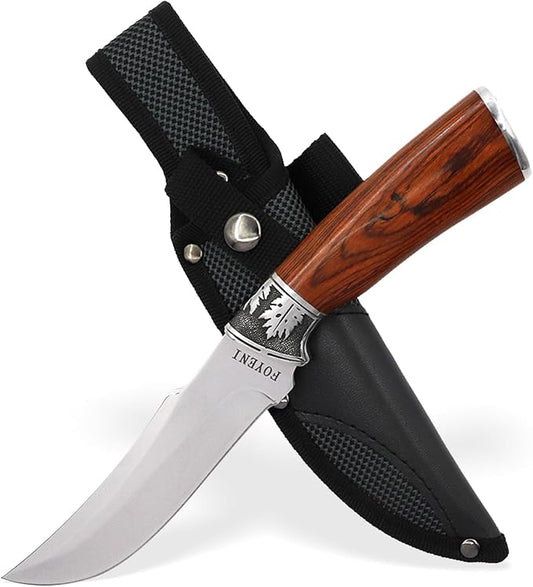 Hunting Knife with Sheath,5.28" Stainless Steel Blade,Camping Fixed Blade Knife with Pakkawood Wood Handle for Survival,Bushcraft,Fishing,Outdoor,Hiking