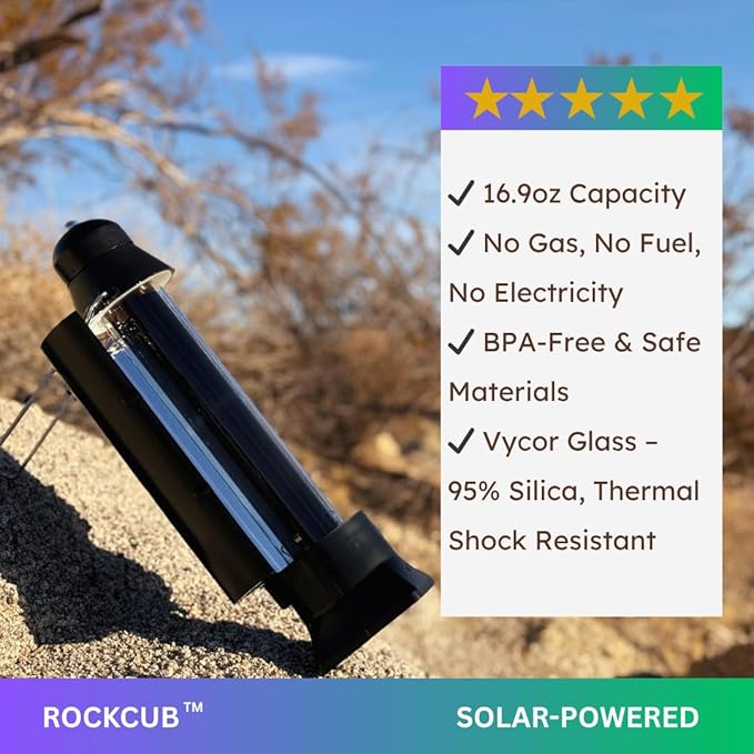 Solar Kettle – 16.9 Fl Oz. Portable Solar Water Heater for Outdoor Camping, Hiking, Emergency Boiling, Survival Gear, Eco-Friendly Solar Powered Thermos Bottle