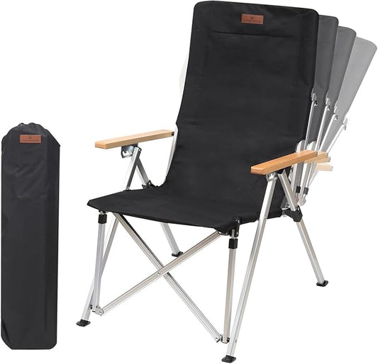 Folding Camping Chair Portable Chairs for Adults Adjustable High Back Outdoor Comfortable Chair with Storage Bag