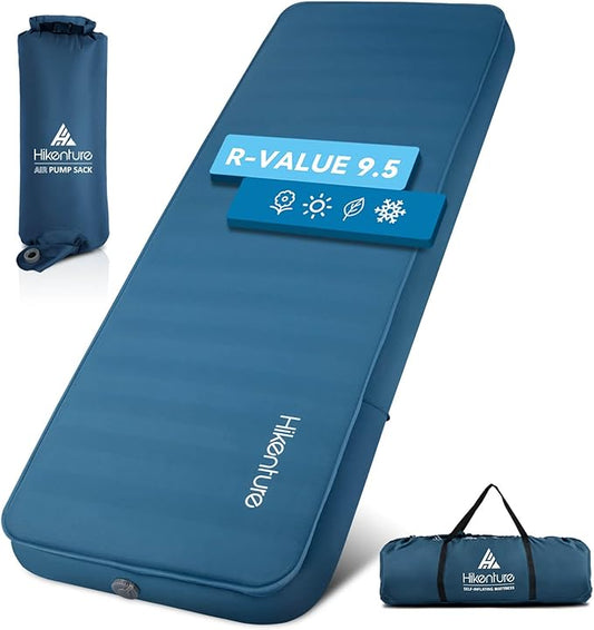 Hikenture 4 INCH Thick Self Inflating Sleeping Pad 9.5 R Value, Comfort Plus Camping Mattress with Pump Sack, Inflatable Foam Insulated Camping Pad, Camping Mat 4-Season