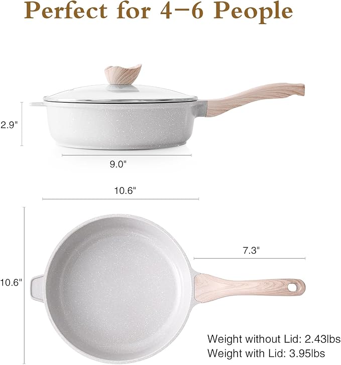 Nonstick Ceramic Deep Frying Pan, 10 Inch Non Toxic Skillet with Lid, Healthy Jumbo Cooker, Saute Pan for Cooking, Induction Cookware, PFOA & PFAS Free