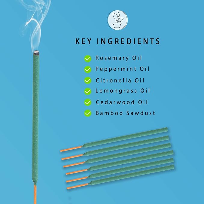Mosquito Repellent Incense Sticks Outdoor Patio 12 PCS - DEET Free - Lemongrass Oil - Natural Citronella Incense Sticks for Camping, Patio, Hiking,etc
