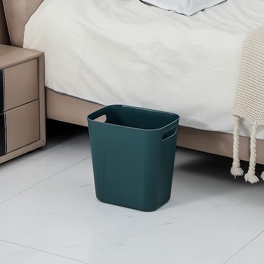 UUJOLY Plastic Small Trash Can Wastebasket, Garbage Container Basket for Bathrooms, Laundry Room, Kitchens, Offices, Kids Rooms, Dorms, 3.5 Gallon, Bluish Green, 2 Pack