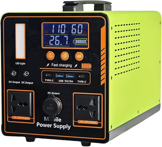 Portable outdoor camping power supply, 1115Wh backup power supply, output power 1200W, with pure sine wave 110V AC socket, suitable for outdoor camping home power outage emergency