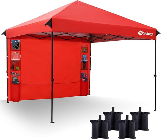 Sekey 10x10 Pop Up Canopy with Pockets Sidewall, One Push Setup Instant Outdoor Gazebo, Instant Easy Up Canopy with UPF50+ Top, 4 Weight Bags for Events, Beach, Patio, Camping