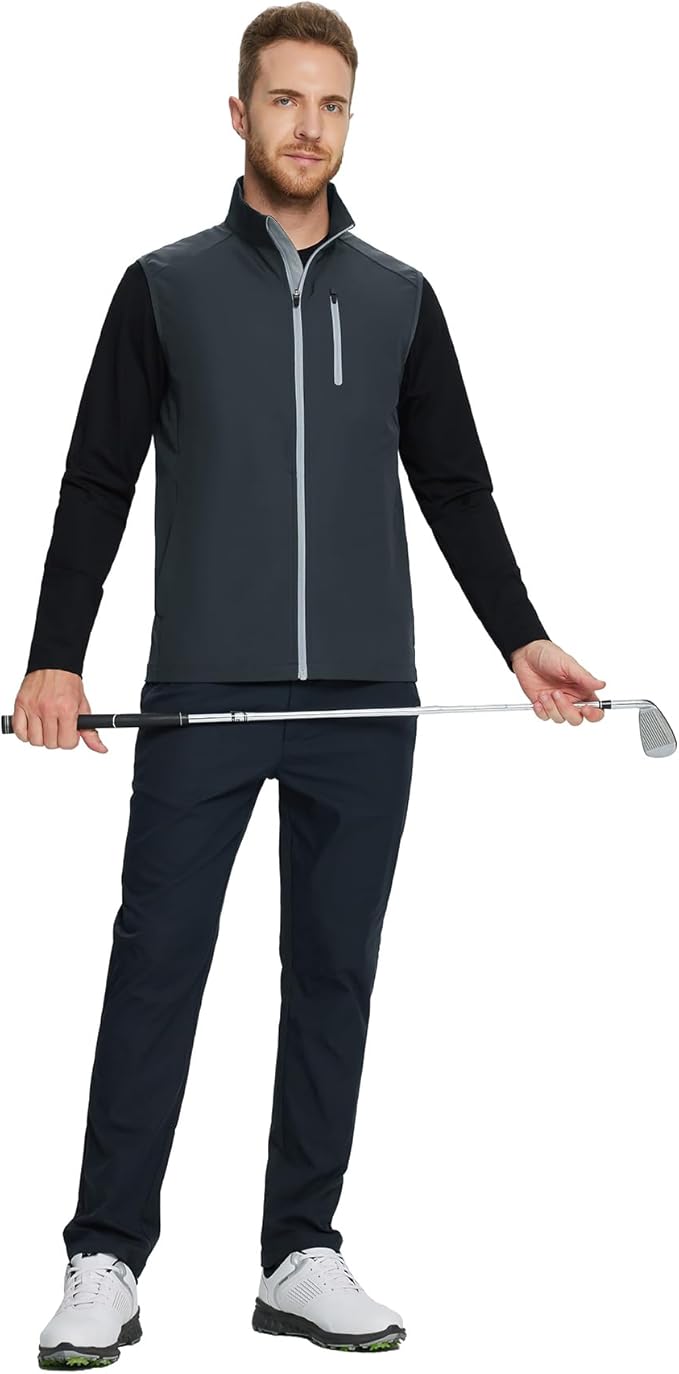 M MAELREG Mens Vests Outerwear Windproof Lightweight Softshell Vests Zip Pockets Sports Sleeveless Jacket Golf Vests for Men