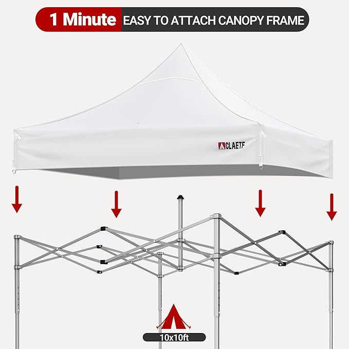 10x10 Canopy Replacement Top for Pop Up Canopy Tent - 4 Drainage Holes，10x10ft Canopy top Suitable for Most of The Standard Canopy(top only, White)