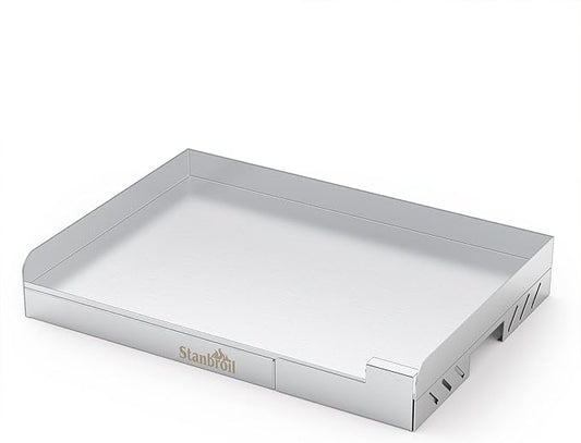 Stanbroil Universal Stainless Steel Grill Griddle with Even Heat Cross Bracing for BBQ Charcoal/Gas Grills, Camping, Tailgating, and Parties 18” x 12.5”