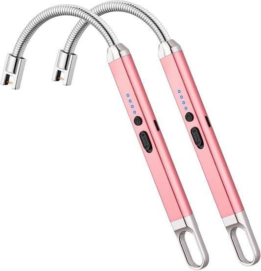 2Pack Electric Candle Lighter, Birthday Christmas Stocking Stuffers Gifts for Women Mom Men Wife Sister, USB Arc Rechargeable Windproof Long Lighter for Candle BBQ Housewarming Gift Idals
