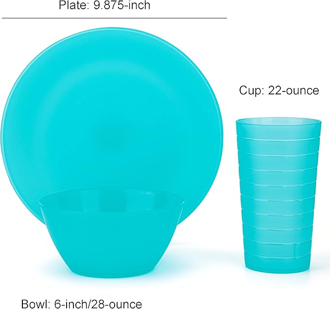 Plastic Dinnerware set, Unbreakable and Reusable Plastic Plate, Bowl and Tumbler | set of 18 Teal