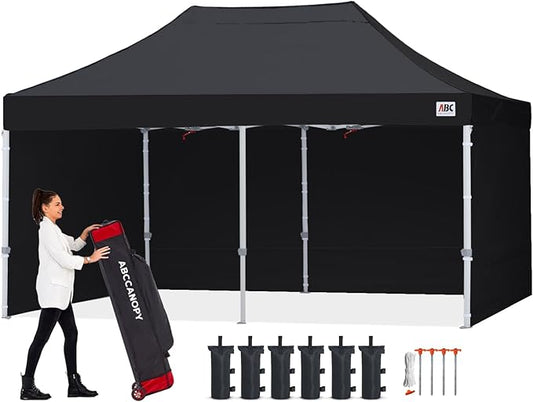 ABCCANOPY Easy Pop Up Canopy Tent with Sidewalls 10X20 Commercial -Series,Black