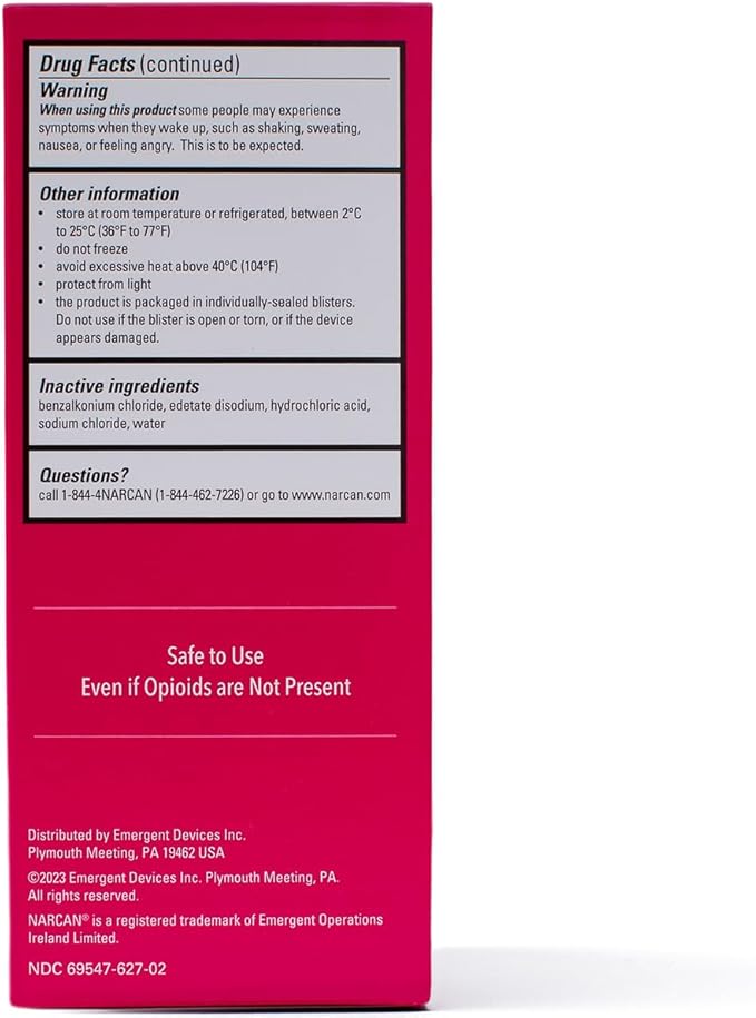 NARCAN Nasal Spray 4 mg, Emergency Treatment of Opioid Overdose, 2 Single-Dose Devices