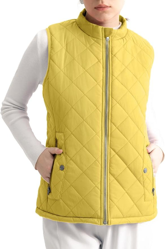 Women's Vest, Quilted Puffer Water-Resistant Zip With Pockets