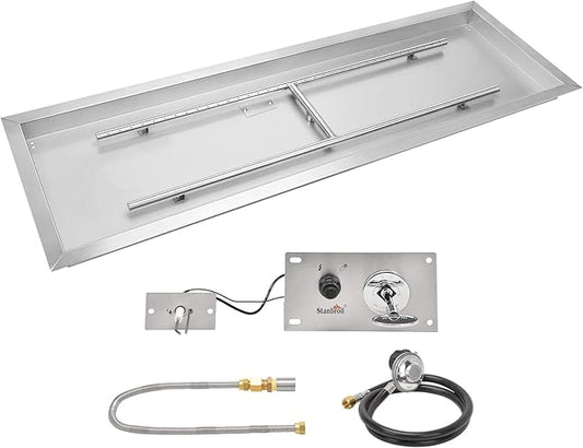 Stanbroil 24 x 8 Inch Rectangular Drop-in Gas Fire Pit with Spark Ignition Kit, 304 SS, Propane Gas Version, 90,000 BTU’s Max