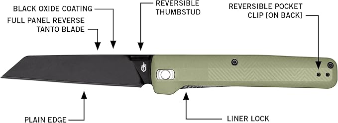Gerber Gear Pledge Pocket Knife with Pocket Clip - 3.7" Full Panel Plain Edge Blade Folding Knife - EDC Gear and Equipment - Lichen Green