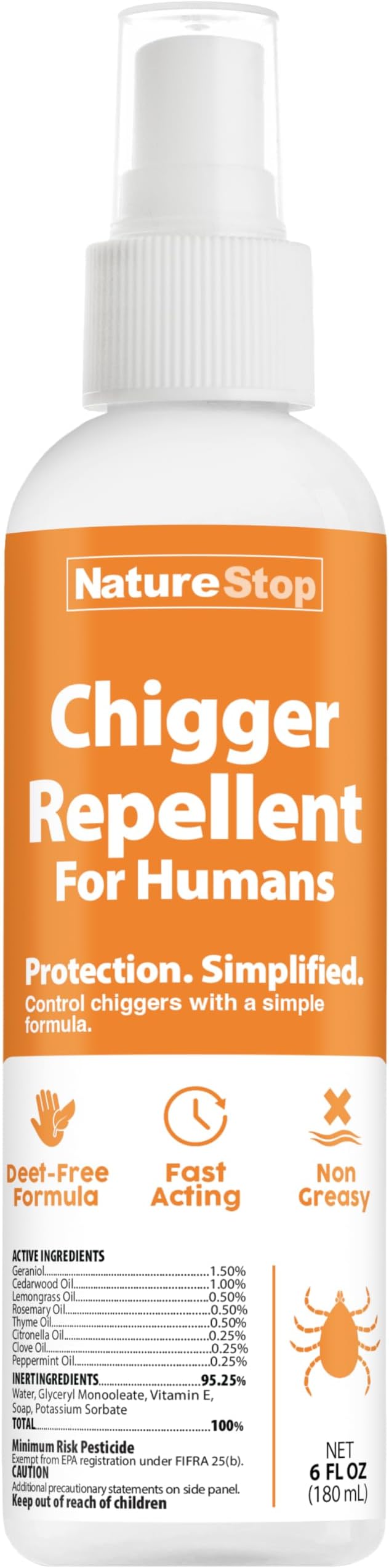 Chigger Repellent Spray for Humans, DEET-Free Insect Repellent for Skin & Outdoor Protection, 6 oz (180mL)